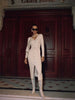 Elegant Evening Dress Women V Neck Long Sleeve Patchwork Button Slit Sweater Dresses Autumn Winter Knit Maxi Dress