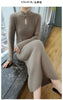 Women' 100%Pure Mink Cashmere Dress Stand-Up Collar Buckle Slim Knit Long Skirt High Waist Over The Knee Bottoming Dress