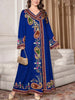 Plus Size Middle Eastern Gown Western V-Neck Printed Women's Dress for Commute Loose Vacation Style Long Sleeve Dress