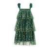 Sequins Star Print Christmas Dress Women's Tie Shoulder Strap Tiered A-Line Tulle Dress for Party Evening Gown Vestidos