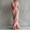 Bohemian Casual Solid Split Long Dresses Woman Elegant V Neck Pocket Maxi Dress Spring Long Sleeve High Waist Draped Party Dress