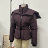 Women Peplum Ski Jackets Hooded Stand Collar Belt Waist Zipper Solid Puffer Jacket Sheath Warm Sport Winter Skiwear
