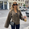Women's Knitted Cardigan Solid Full Sleeve V Neck Ribbed Autumn Coat Commute Female Knitwear Cardigan Tops