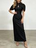 Elegant Two Piece Set For Women Multi Color Tweed Cape Collar Heart Neck Ruched Waist Bodycon Maxi Skirt For Banquet Party