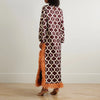 Geometric Print Women Maxi Dresses Long Flare Sleeve Feather Fringe Trim Side Slit Dress Elegant Party Vintage Ladies Dress
