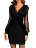 Sexy V-neck Transparent Long Sleeved Dress Women's Solid Color Sequin Dresses Party Elegant Autumn Clothes