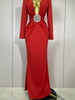 Shiny Diamond Sexy Deep V Neck Long Sleeves Maxi Dresses Women Runway Party Wear Elegant Evening Birthday Party Dress