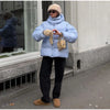 Winter Women Striped Hooded Cotton Jacket Long Sleeve Stand Zipper Buttons Thickening Padded Jackets Casual Office Lady Coat