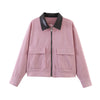 Spring Pink Casual Jacket Women's Loose Fit Streetwear Front Zipper Pockets Lounge Wear Daily Outerwear