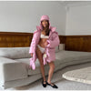 Women's Oversized Quilted Jacket With Hooded Stand Collar Long Sleeve Zipper Pocket Coat Lady Warm Winter Outerwear