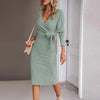 Maternity Womens Solid Color Jacquard V-Neck Knit Long Tight Sleeve Dress Belt Pregnancy Winter Women Sweater Clothes