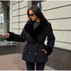 Thicken Contrast Corduroy Jackets Women Lapel Long Sleeves Double Breasted Warm Padded Coats Female Winter Outwears