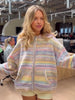 Hooded Rainbow Striped Knitted Cardigan Colorful Drop Shoulder Zipper Pockets Loose Sweater Autumn Women Sweet Casual Coat