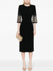 High Street Designer Vestido Women's Formal Half Sleeve Rhinestone Diamonds Beaded Midi Dress