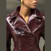 PU Leather Skirt Sets Women Lapel Long Sleeve Double-breasted Jacket Hip Package Short Skirt Suits Female Street Outfits