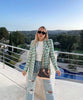 Women jacket Autumn Double Breasted Tweed Check Blazer Coat Vintage Long Sleeve Pockets Female Outerwear Chic