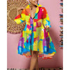 Women Sexy Printed Shirt Dresses Chic V Neck Loose Long Sleeve Dress Causal Vacation Female Mini Vestidos Robe Clothing