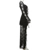 Mesh Patchwork Long Dresses Women Autumn Square Collar Flared Sleeve Ruffle Ribbon Street Sexy