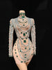 Sparkly Diamonds Mesh See Through Long Sleeves Mini Dress Women Eveing Birthday Party Sexy Nightclub Bar Stage Costume