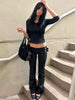 Double-Breasted Decoration Pants Women Metal Ring Tassel Elastic Waist Autumn Street Daily Hottie Bell-Bottom