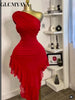 Women One Shoulder Stacked Ruched Ruffles Asymmetrical Bodycon Midi Dress Parties Vacation Street Dresses Vestidos