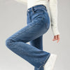 Winter Women's Warm Fleece Jeans Vintage Slim Flare Pants Elastic Korean Female Plush Velvet Thermal Denim Trousers