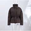 Glossy Stand‑Collar Drawstring Waist Back Zip‑Up Puffer Coat Winter Women Warm Padded Jacket Lady Cotton‑Padded Coat