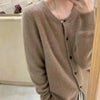 O Neck Solid Color Simple Short Loose Fit Knitted Cardigan Pring Autumn Sweet Casual Long Sleeve Sweater Jacket Women 9053