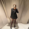 Women's Black Blazer Pants Set With Feather Cuffs Lapel Long Sleeve Button Jacket Wide Leg Pants Lady Chic Outfits