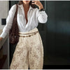 Loose Fit Lace Pants Women's Elastic High Waist Lounge Trousers Spring Lady Bohemian Casual Bottoms