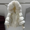 Janveny2026 Winter Large Real Fur Hooded Puffer Jacket Women Thicken Warm Knitted Sleeve Coat White Duck Down Mid Long Parka