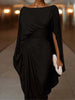 O-neck Irregular Draped Maxi Dress Women Sexy Split Bat Sleeves Solid Long Dress Elegant Temperament Slim Gowns Dresses