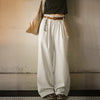 Women's Striped Straight Wide Leg Trousers Old Money White Cotton Linen Texture Thin Breathable Loose Casual Daily Bottoms