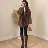 Faux Fur PatchworkTwisted Knitted Cardigan Women Elegant Lapel Long Sleeve Pockets Furry Knitwear Autumn Female Loose Outerwears
