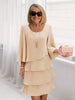 Women's Cake Skirt 3/4 Bell Sleeve Crewneck Tiered Layered Flowy Dress Party Wedding Outfits