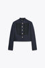 Retro Denim Military Short Jackets Women Chic Solid Stand Collar Single Breasted Slim Coat Lady Daily Street Outerwear