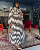 Vintage Women Striped Bowknot Collar Long Sleeve High Waist Big Swing Babydoll Maxi Long Dress Vestidos Dresses