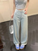 Women Blue Baggy Plaid Jeans Vintage Y2k Cowboy Pants Harajuku Aesthetic Denim Trousers Trashy Japanese 2000s Style Clothes