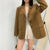 Vintage Suede Autumn Winter Jacket Female Streetwear Loose Long Sleeve Lapel Outerwear with Shoulder Pad Suit Coat