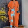 Plus Size Two-piece Set Womens Outfits Elegant V-neck Button-up Printed Seven-quarter Sleeve Blouses and Drawstring Pants Suit