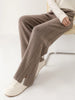 Women Wool Wide Leg Trousers Elastic Waist Side Slit Woman Wool Pants Autumn Winter 100% Merino Wool Knitted Soft Warm Trousers