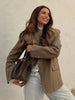 Chic Plaid Women's Blazer Jacket Stand Collar Full Sleeve Single Button Female Coats Spring Casual Commute Lady Outwear