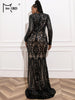 Black Sequin Plus Size Party Dress Elegant Women O-neck Long Sleeve Bodycon Mermaid Prom Dresses Large Size Evening Gown