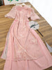 Chinese Style Pink Bamboo Jacquard Qipao Party Dress for Women Elegant Mandarin Collar Maxi Dress with Tassel Decor