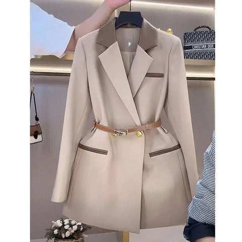 Autumn Sense Stitching Suit Jacket Women Elegant Office Blazer Coat Lady Casual Slim Suit Outwear Top Clothes