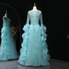 Plus Size Long Sleeve Evening Dress Arabic Women's Beaded Tiered Ruffles Elegant Party Gowns SS410 Customized