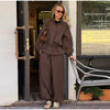 Women's Trousers 2 Pcs Sets Stand Collar Long Sleeve Single Breasted Pleated Ruffles Coats Lantern Pants Autumn Lady Outfits