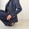 Pinstripe Women's Blazer Coats Back Cut Out Tie Long Sleeve Jackets for Woman Lapel Collar Navy Striped Suit Jacket Office Chic