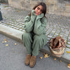 Casual Solid Knit Top Pants Set Women Stand Collar Full Sleeve Sweater Wide Leg Trousers Sets Autumn Lady Suit