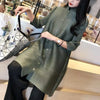 Pleated Singlebreasted Windbreaker Long Spring and Autumn Collar Temperament Coat Seven-point Sleeve Joker Cardigan Woman